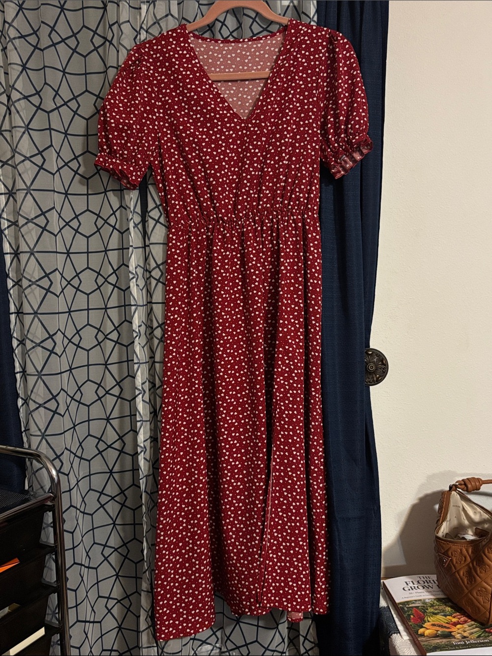 SHEIN Red Maxi Dress with White Dot Print